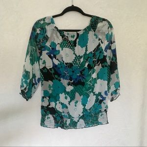 Blue Floral Blouson Sleeve Top